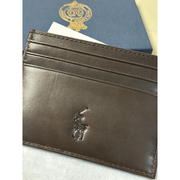 NIB POLO RALPH LAUREN Men's  Leather Card Case SMOOTH LEATHER BROWN - Picture 7 of 13